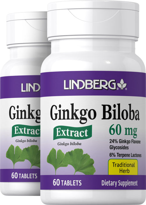 Ginkgo Biloba Standardized Extract, 60 mg, 60 Tablets, 2  Bottles