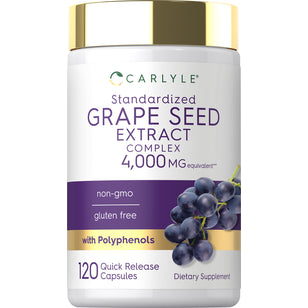 Carlyle Standardized Grape Seed Extract Complex, 4,000 MG equivalent with 120 Quick Release Capsules.