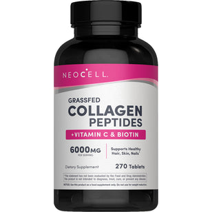Grassfed Collagen Peptides with Vitamin C and Biotin, 6000mg per serving, supports healthy hair, skin, nails, 270 tablets.