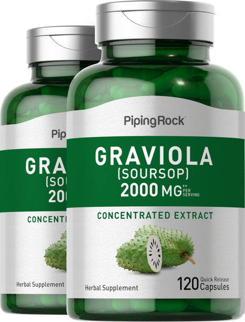 Graviola Soursop, 2000 mg (per serving), 120 Quick Release Capsules, 2  Bottles