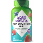 Nature's Product Gummies for hair, skin, and nails. Berry flavor with 5000 mcg biotin per serving. Contains 135 gummies.