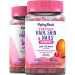 GORGEOUS Hair, Skin & Nails Gummies with 2500 mcg Biotin, delicious fruit flavor, 80 vegan gummies, 2 bottles.