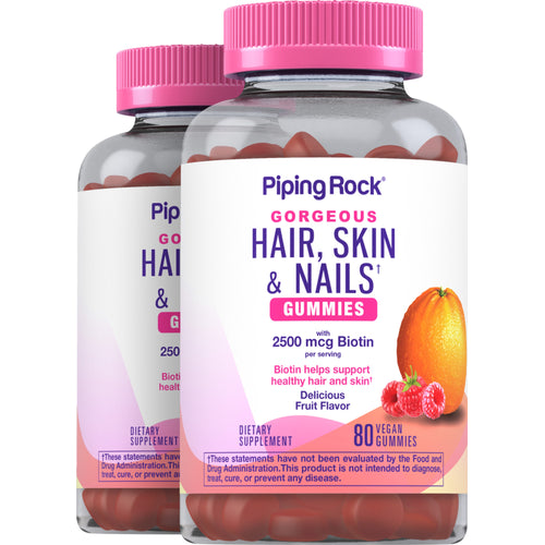 Hair, Skin & Nails (Delicious Fruit), 80 Vegan Gummies, 2  Bottles