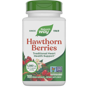 Hawthorn Berries 100 Vegan Capsules offer 1,080 mg per 3-capsule serving and are Non-GMO Project Verified.