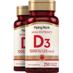 High Potency D3 1000 IU 250 Quick Release Softgels in bottle.