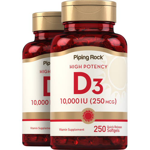 High Potency Vitamin D3, 10,000 IU, 250 Quick Release Softgels, 2  Bottles