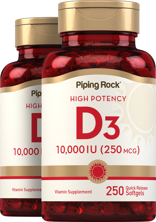 High Potency Vitamin D3, 10,000 IU, 250 Quick Release Softgels, 2  Bottles