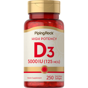 High Potency Vitamin D3, 5000 IU, 250 Quick Release Softgels