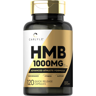 Carlyle HMB 1000 mg capsules, 120 quick release capsules in a bottle.