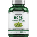 Hops Flowers herbal supplement with 700 MG per serving, 180 quick release capsules. Contains Humulus Lupulus.