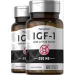 IGF-1 Deer Antler Velvet capsules contain 250 MG, with 60 quick release capsules per bottle.