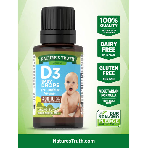 Baby D3 Drops Liquid Vitamin D 400 IU, 9.2 mL (0.31 fl oz) Dropper Bottle
