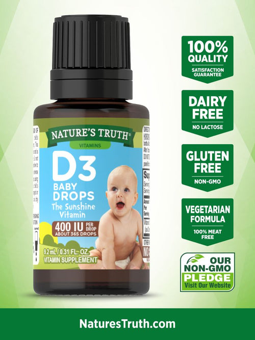 Baby D3 Drops Liquid Vitamin D 400 IU, 9.2 mL (0.31 fl oz) Dropper Bottle