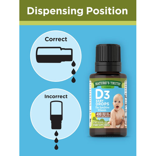 Baby D3 Drops Liquid Vitamin D 400 IU, 9.2 mL (0.31 fl oz) Dropper Bottle