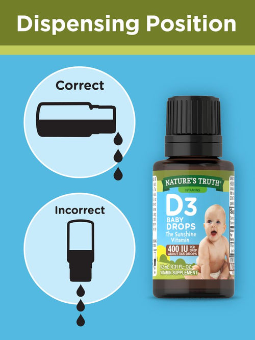 Baby D3 Drops Liquid Vitamin D 400 IU, 9.2 mL (0.31 fl oz) Dropper Bottle