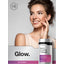 A young woman smiles and touches her face next to a bottle of Horbäach Biotin Ca AKG Collagen.