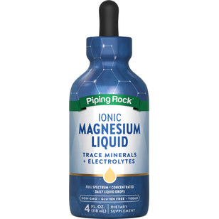 Ionic Magnesium Liquid with Trace Minerals and Electrolytes, Daily Liquid Drops, 4 fl oz. Non-GMO, Gluten Free, Vegan.