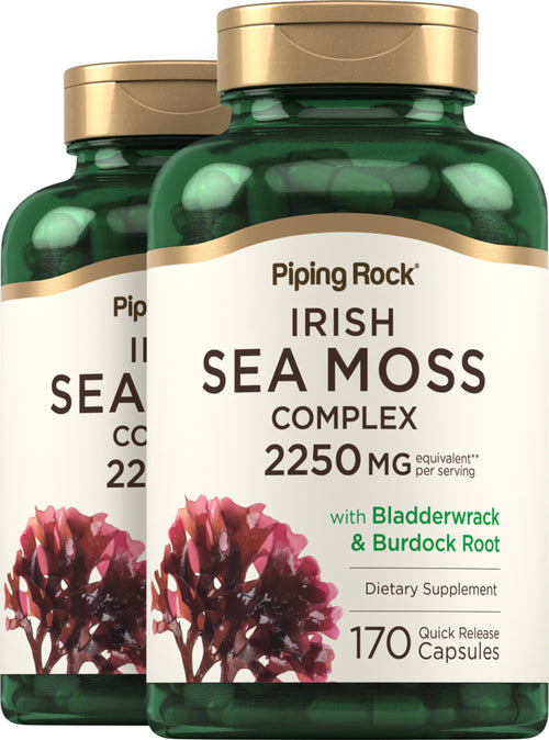 Irish Sea Moss Complex with Bladderwrack & Burdock Root, 2250 mg (per serving), 170 Quick Release Capsules, 2  Bottles