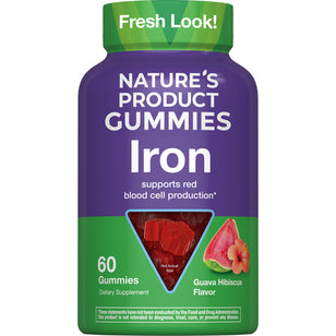 Nature's Product Iron Gummies, 60 count, Guava Hibiscus Flavor. They support red blood cell production.