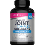 Advanced Joint Complex Collagen 2 and Hyaluronic Acid consists of 120 capsules for joint support.