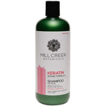 Mill Creek Botanicals Keratin Repair Formula Shampoo 14 FL OZ bottle, vegan, paraben-free, sulfate-free.