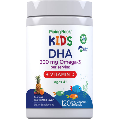 Kid's DHA + Vitamin D (Delicious Fruit Punch), 300 mg, 120 Mini Chewable Softgels