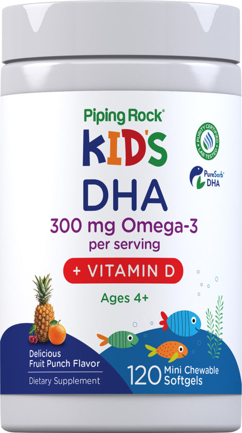 Kid's DHA + Vitamin D (Delicious Fruit Punch), 300 mg, 120 Mini Chewable Softgels