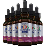 Seven dropper bottles of Kids Melatonin, 1 MG, Berry Flavor, Dietary Supplement, 30 Servings, 1 FL. OZ. (30 mL).
