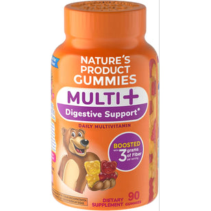 Kids Multi + Fiber 90 Gummies, a daily multivitamin providing digestive support and 3 grams of fiber per serving.