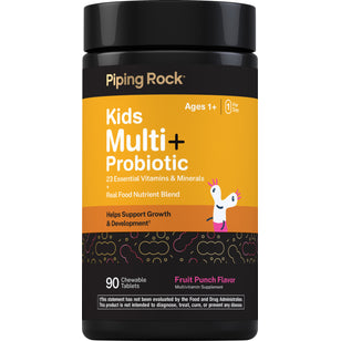 Kids Multi+Probiotic chewable tablets, 90 count, fruit punch flavor, multivitamin supplement.