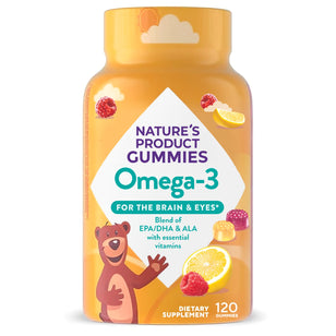 Nature's Product Kids Omega-3 Gummies, 120 count, boosts brain and eye health with EPA/DHA, ALA, and essential vitamins.