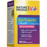 Nature's Product Kids Probiotic, 3 Billion CFU with 6 strains, 90 vegan chewable caplets for children's health.