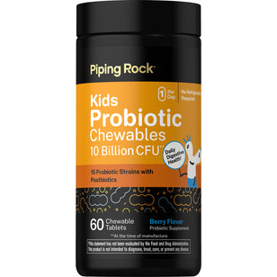 Kids Probiotic Chewables, 10 Billion CFU, 15 Probiotic Strains with Postbiotics, Berry Flavor, 60 Chewable Tablets.