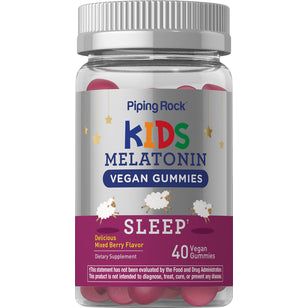 Vegan melatonin gummies for kids in mixed berry flavor, 40 gummies for sleep support.