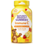 Nature's Product Gummies Immune C with Vitamins C, D, and Zinc offer 190 tasty gummies for daily immune support.