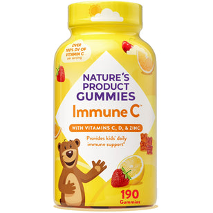 Nature's Product Gummies Immune C with Vitamins C, D, and Zinc offer 190 tasty gummies for daily immune support.