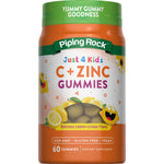 Just 4 Kidz C + ZINC GUMMIES, Lemon-Licious Flavor, 60 Gummies. Non-GMO, gluten-free, vegan. Delicious and healthy.