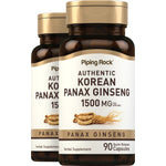 Two bottles of Authentic Korean Panax Ginseng, each 1500 mg per serving with 90 quick release capsules.
