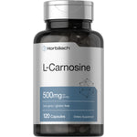 Horbaach L-Carnosine 500mg, non-GMO and gluten-free, 120 capsules, dietary supplement.