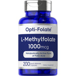 Opti-Folate L-Methylfolate 1000mcg, 200 quick-release capsules for dietary supplementation.
