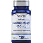 Vegan L-Methylfolate 400 mcg, a metabolically active form of folic acid dietary supplement, contains 130 vegetarian capsules.