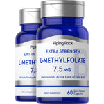 Two bottles of Extra Strength L-Methylfolate 7.5 MG, having metabolically active folic acid, with 60 quick-release capsules.