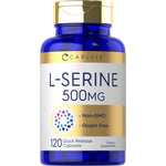L-Serine 500MG 120 Quick Release Capsules, a Non-GMO, Gluten Free dietary supplement.