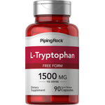 L-Tryptophan 1500 MG per serving, free form dietary supplement, with 90 quick release capsules.