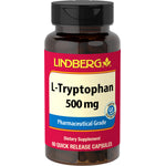 LINDBERG L-Tryptophan 500 mg dietary supplement with 60 quick release capsules, pharmaceutical grade.