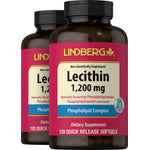 Two Lindberg Lecithin 1,200 mg Non-Genetically Engineered Dietary Supplement bottles with 120 gluten-free softgels each.