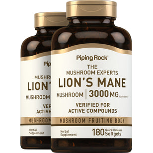 Lion's Mane Mushroom, 3000 mg (per serving), 180 Quick Release Softgels, 2  Bottles