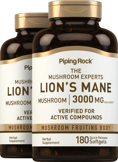 Lion's Mane Mushroom, 3000 mg (per serving), 180 Quick Release Softgels, 2  Bottles