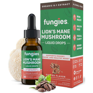 Lion's Mane Mushroom Liquid Drops, coffee flavor, 1 fl oz (30mL), supports memory, focus, and a healthy mood.