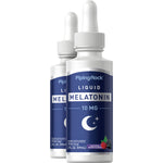 Two Liquid Melatonin 10 mg bottles with natural berry flavor, 2 fl oz each, providing 59 servings per bottle.